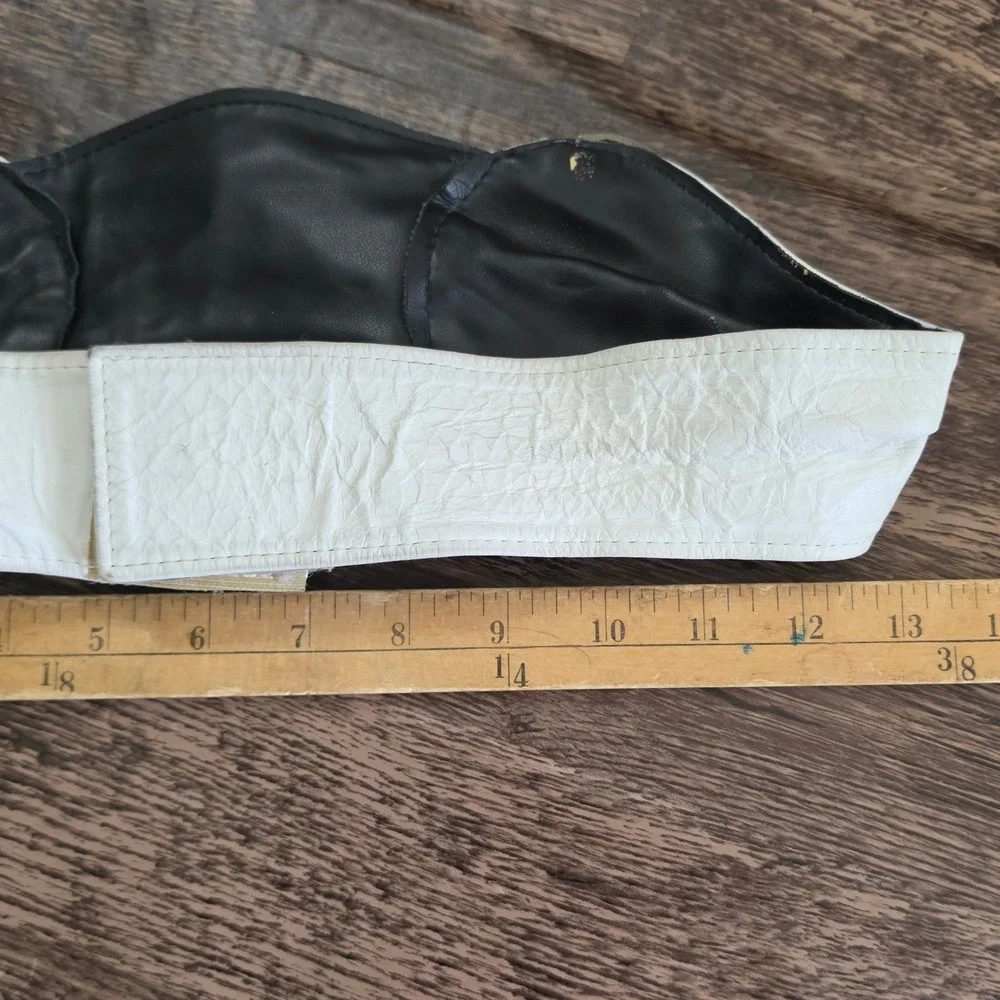 SHARON BURCH Wide Belt Womens S White Leather Silver Double Ring Vintage 80s